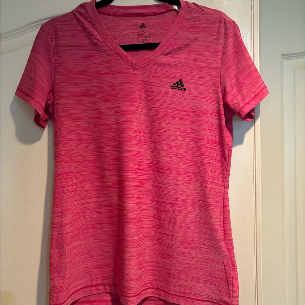 Adidas dryfit pink t-shirt with black adidas logo